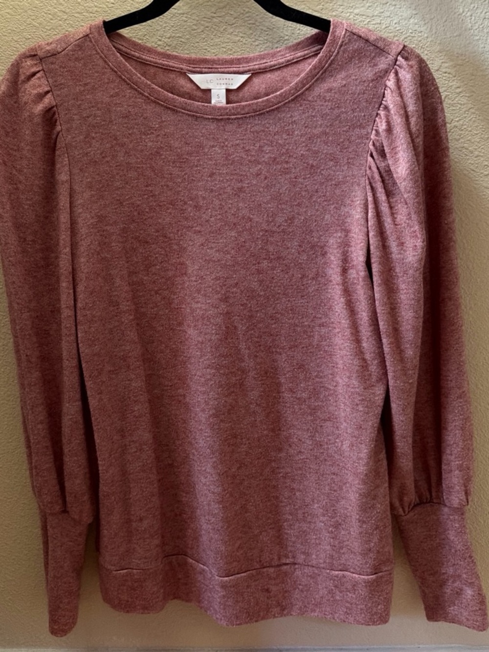 LC Lauren Conrad Puff Sleeve Sweatshirt Womens Small Mauve Pink Crewneck